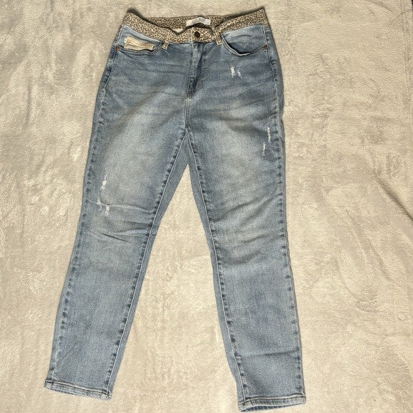 Judy Blue Slim Fit Jeans Women's 11/30 Light Wash Leopard Waistband - Picture 2 of 12